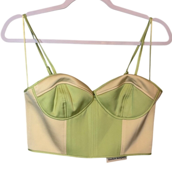 Finders Keepers Lime Green Cream Corset Crop Bustier Top Small NWT - Picture 1 of 4